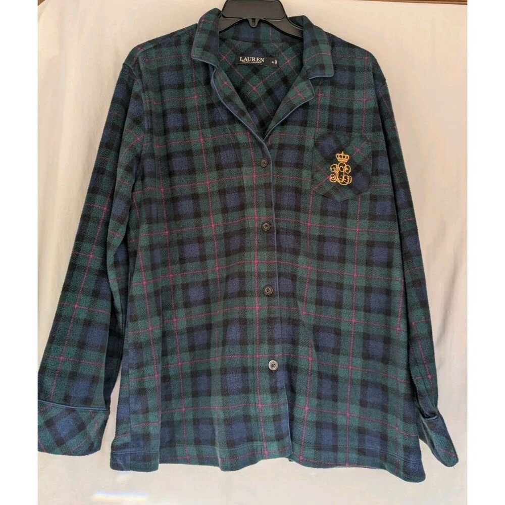Ralph Lauren Plaid Flannel Pajamas Top XL Green Plaid